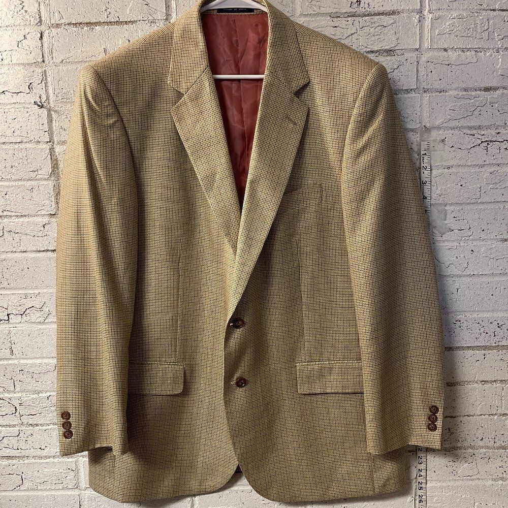 Alan Flusser Blazer Sport Coat Tan Plaid Pink Lining